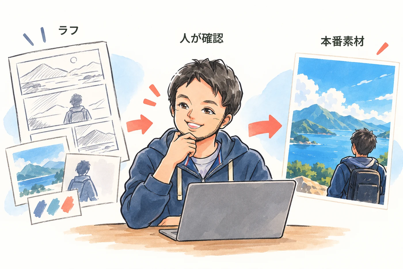 ラフを確認してから本番素材へ進むNaoto