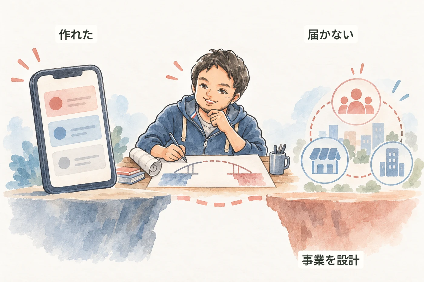 完成したアプリと市場の間にある不足を見つけ、仕事のつながりを描くNaoto